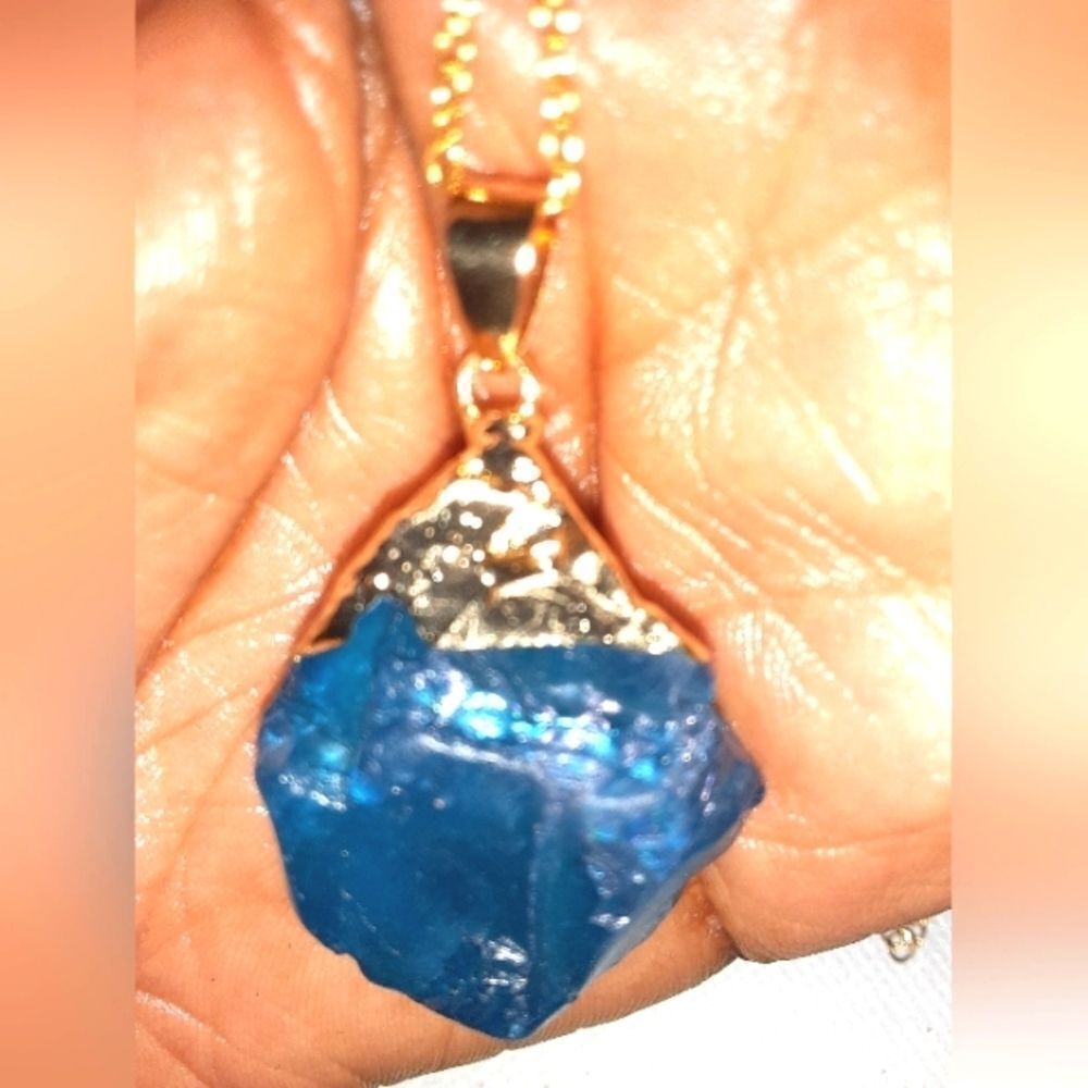 DEEP Blue Spiritual Healing crystal stone necklace